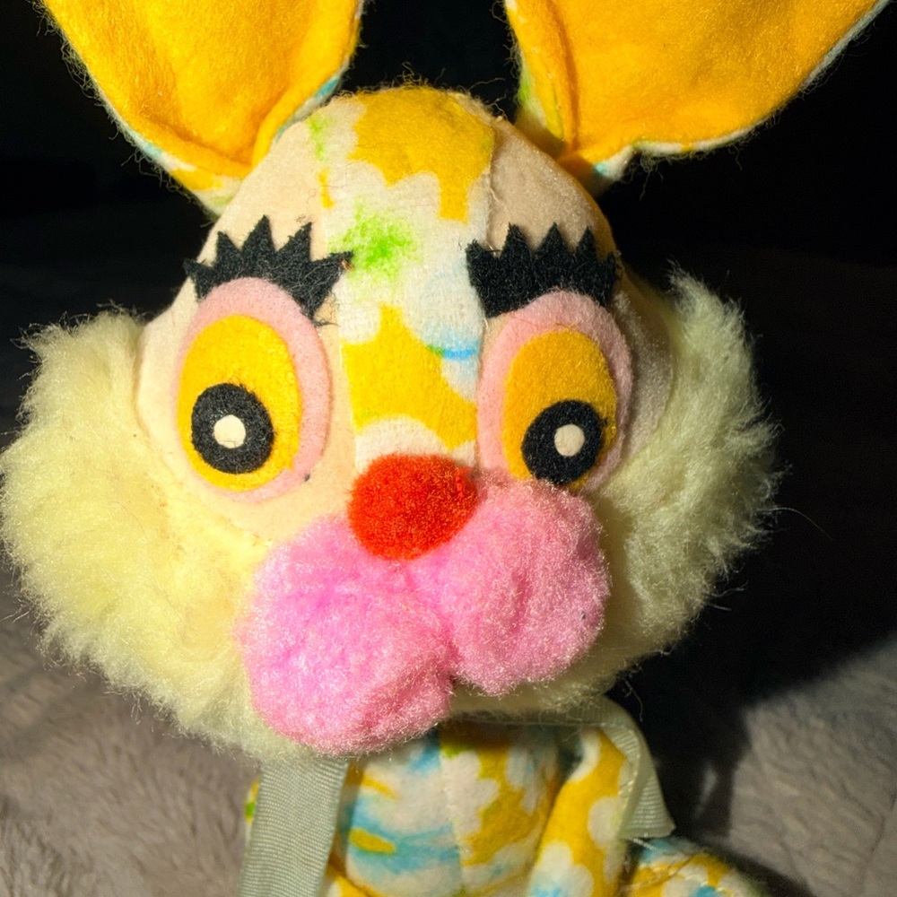 Vintage Velveteen Sawdust Stuffed Yellow Rabbit Japan Dream Pet - Picture 2 of 10